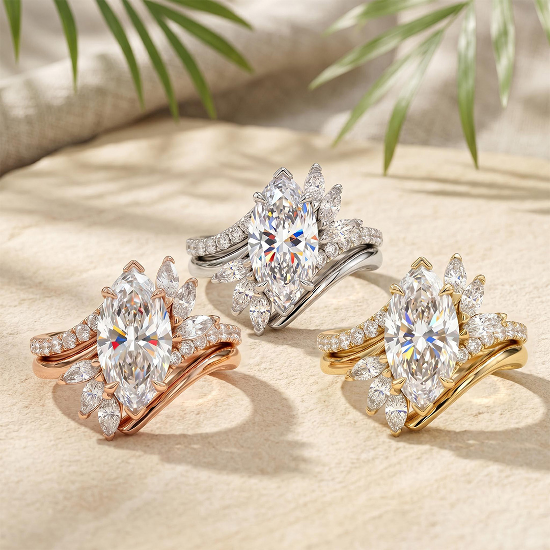 4.05ct. tw. Marquise Cut VVS Moissanite Engagement Ring Set