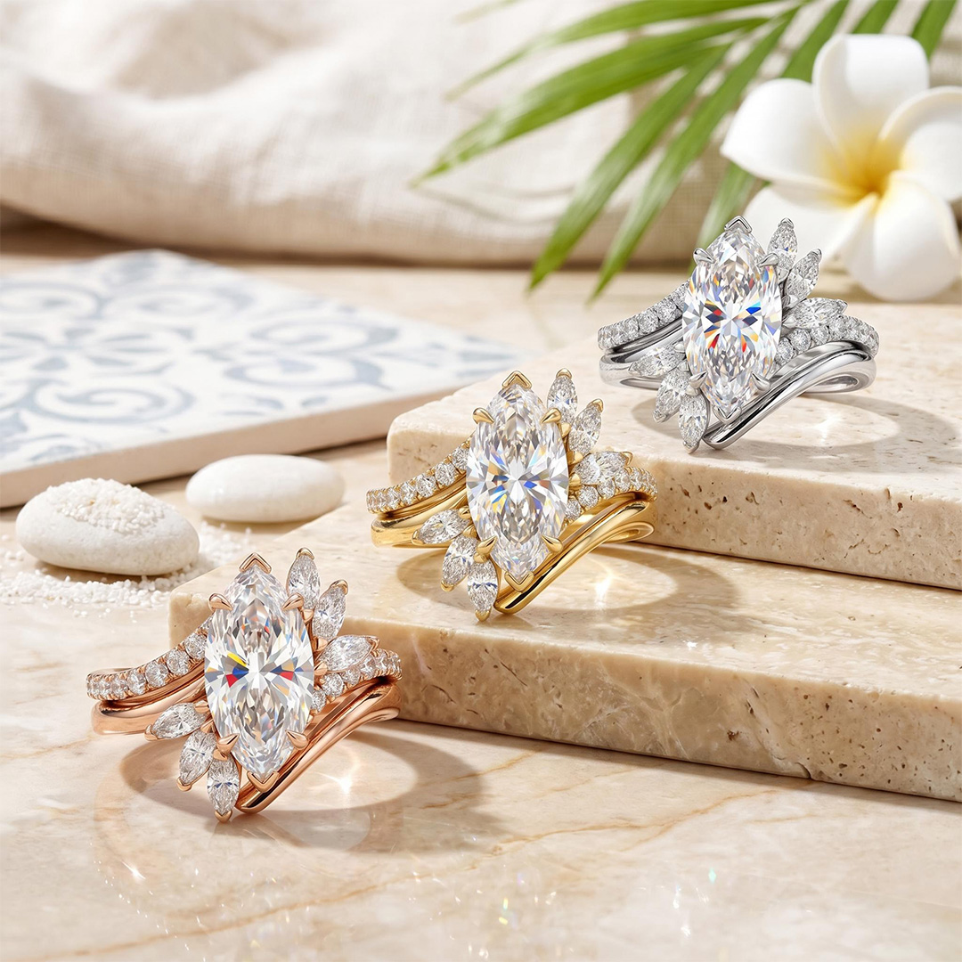 4.05ct. tw. Marquise Cut VVS Moissanite Engagement Ring Set