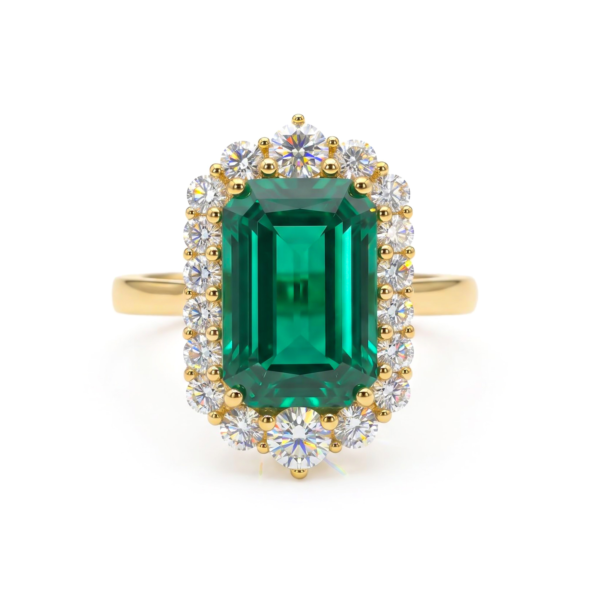 S925 Silver Emerald Diamond Halo Engagement Ring