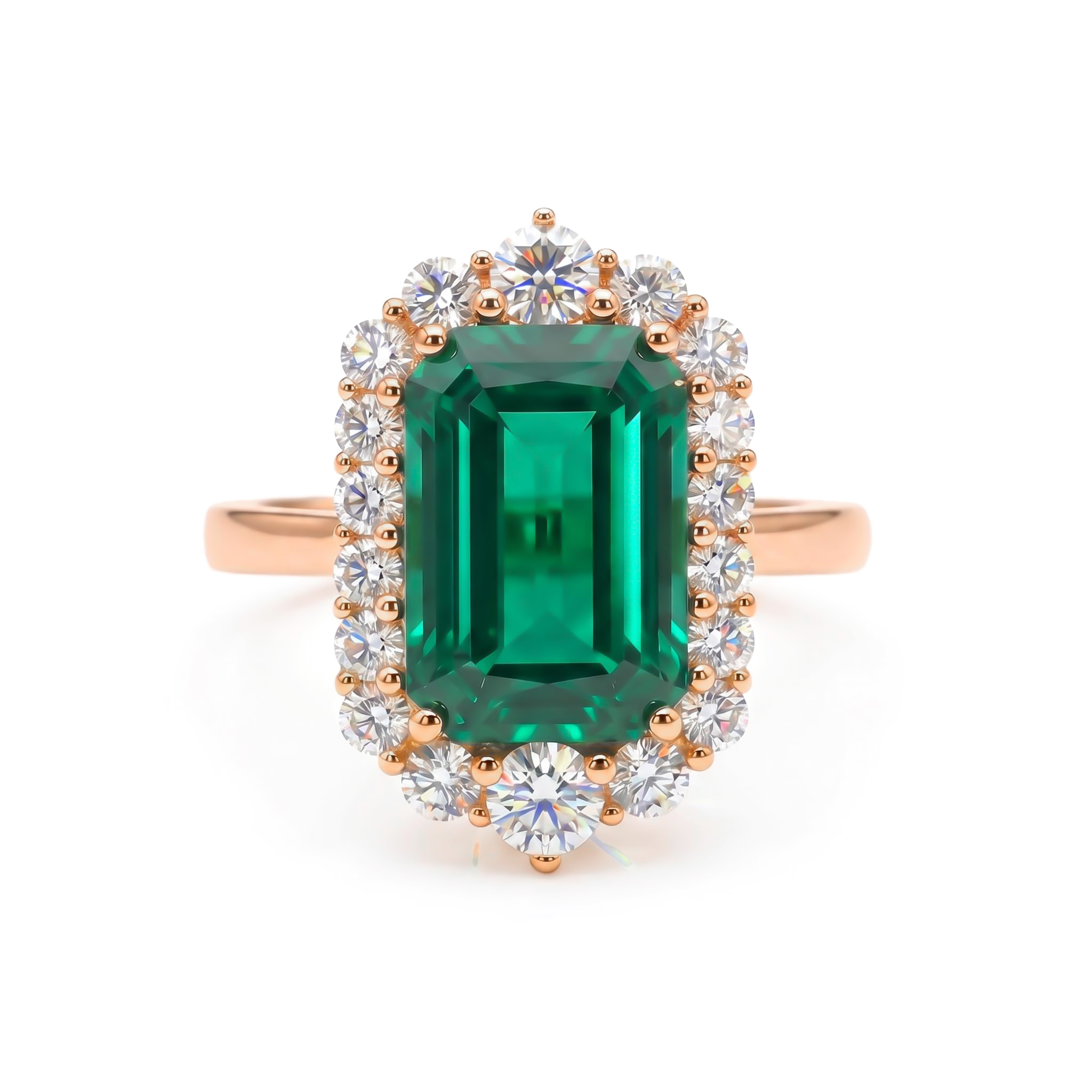 S925 Silver Emerald Diamond Halo Engagement Ring