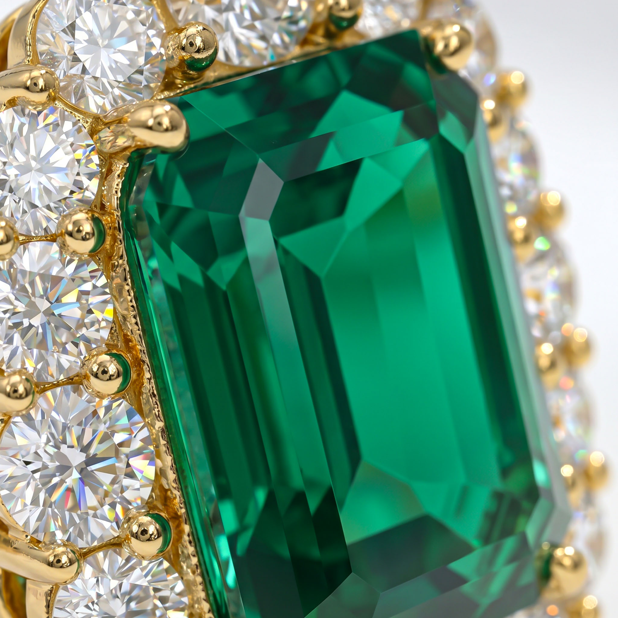 S925 Silver Emerald Diamond Halo Engagement Ring
