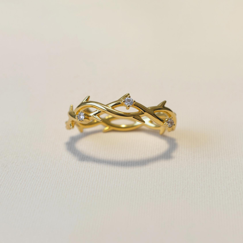 S925 Silver Round Diamond Twig Wedding Band