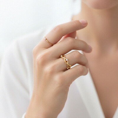 S925 Silver Round Diamond Twig Wedding Band