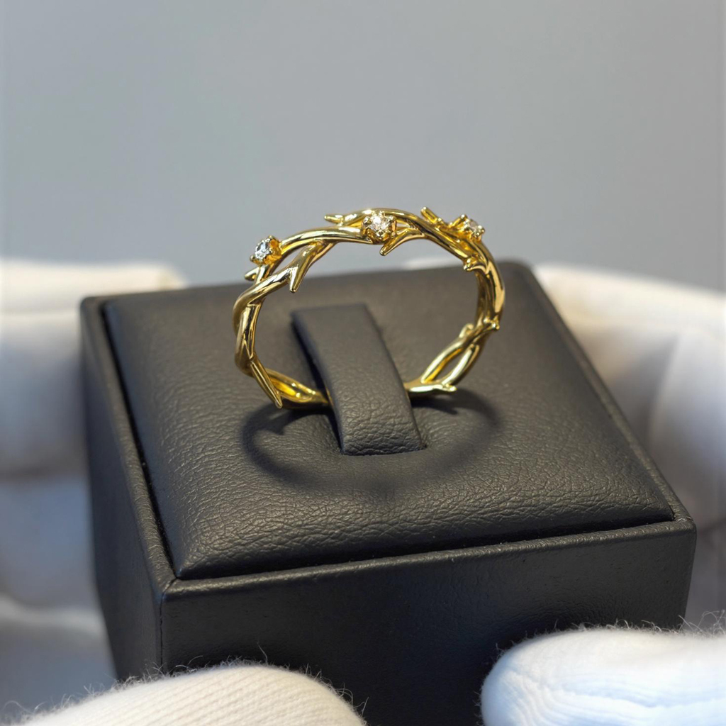 S925 Silver Round Diamond Twig Wedding Band