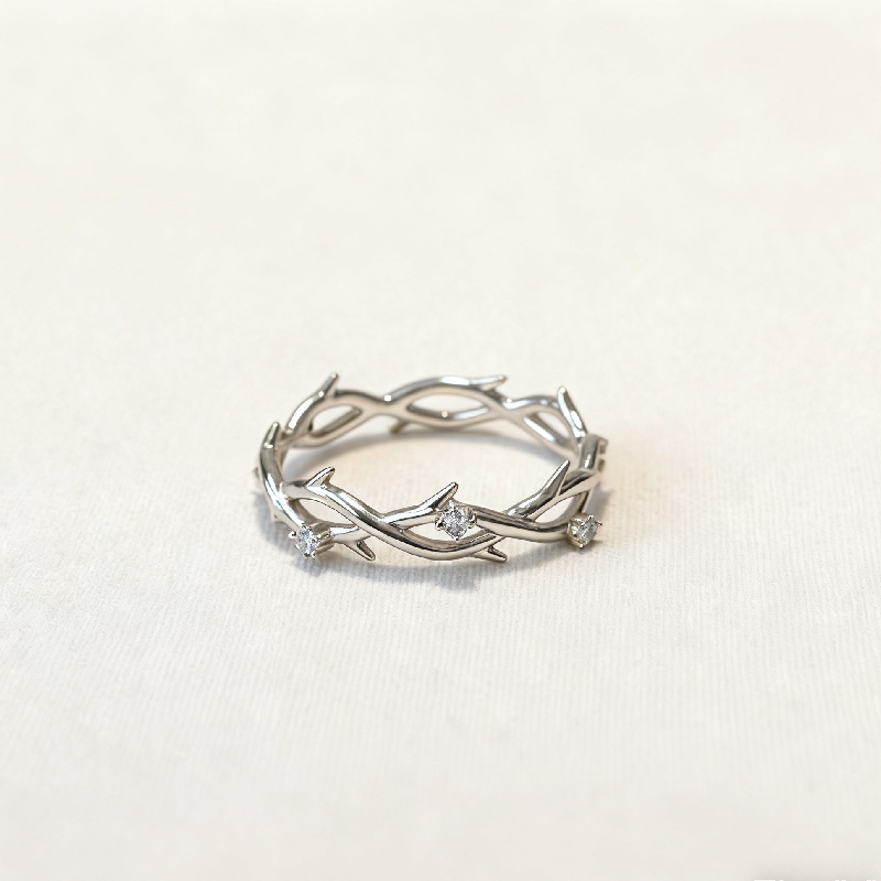S925 Silver Round Diamond Twig Wedding Band