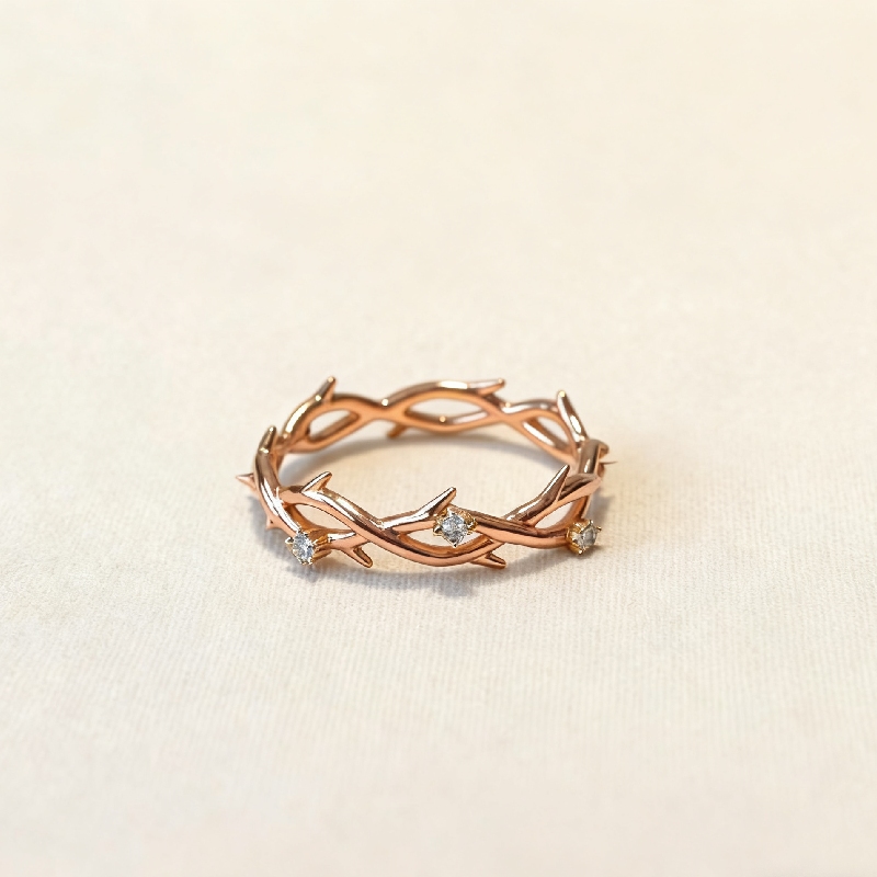 S925 Silver Round Diamond Twig Wedding Band