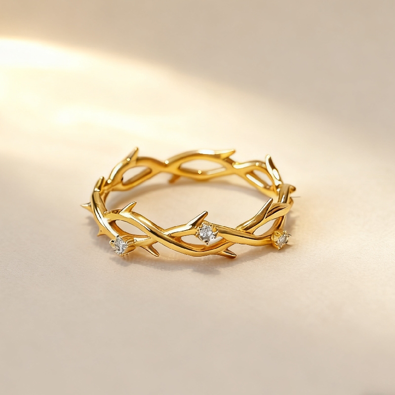 S925 Silver Round Diamond Twig Wedding Band