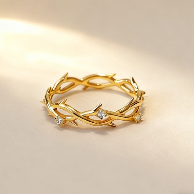 S925 Silver Round Diamond Twig Wedding Band