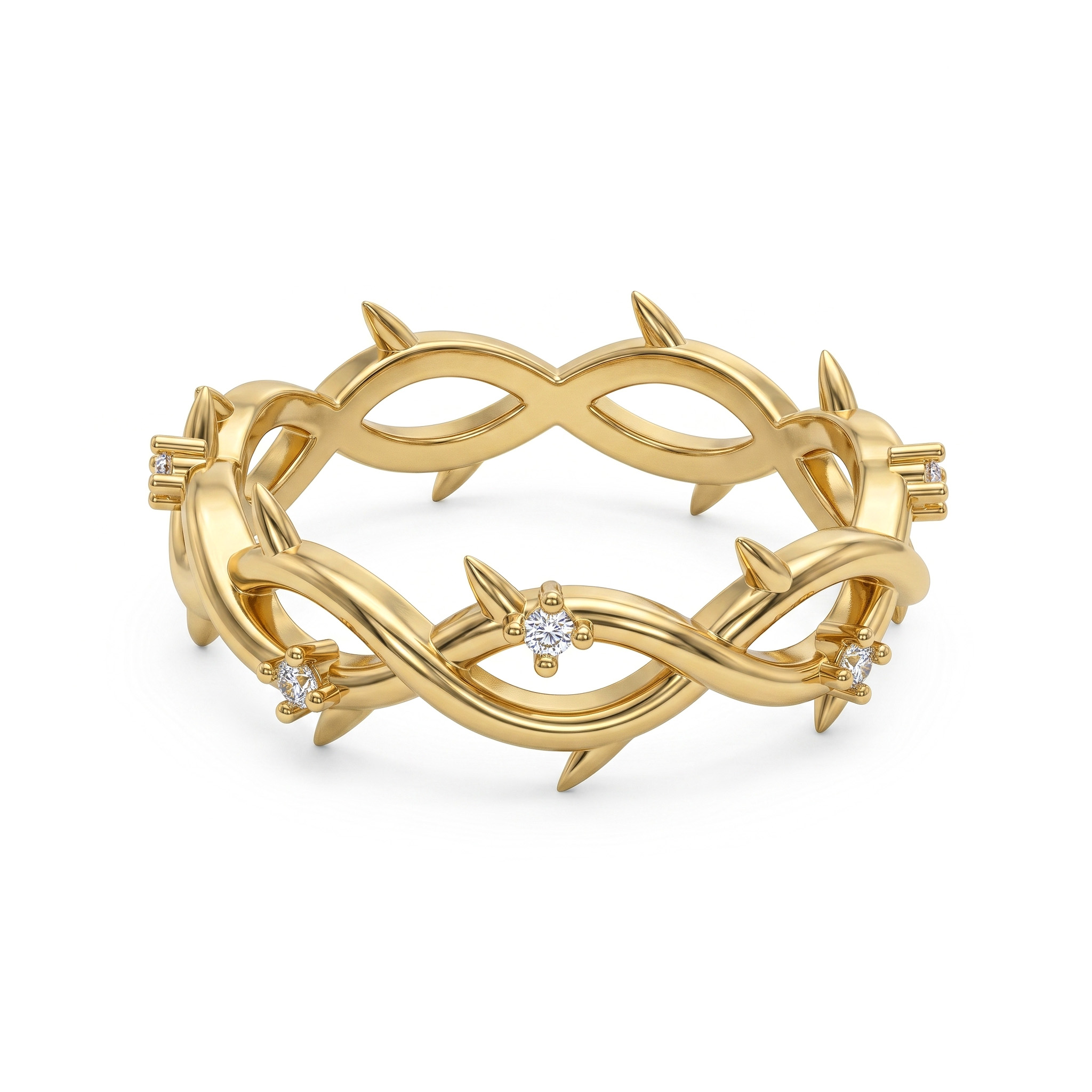 S925 Silver Round Diamond Twig Wedding Band