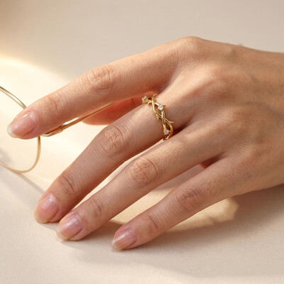 S925 Silver Round Diamond Twig Wedding Band