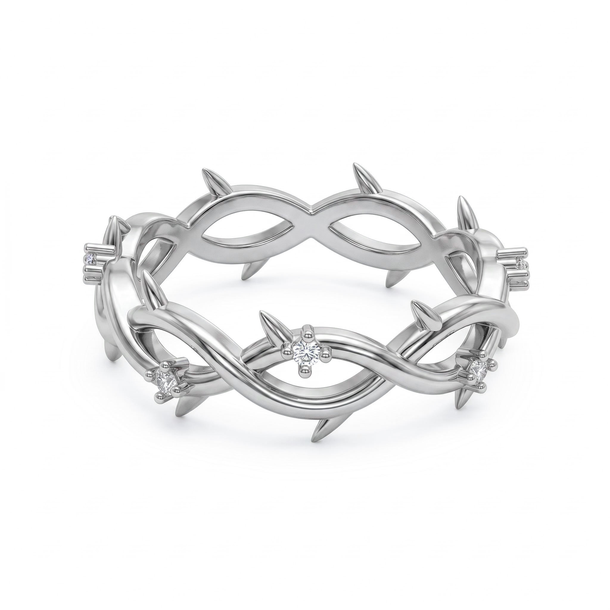 S925 Silver Round Diamond Twig Wedding Band