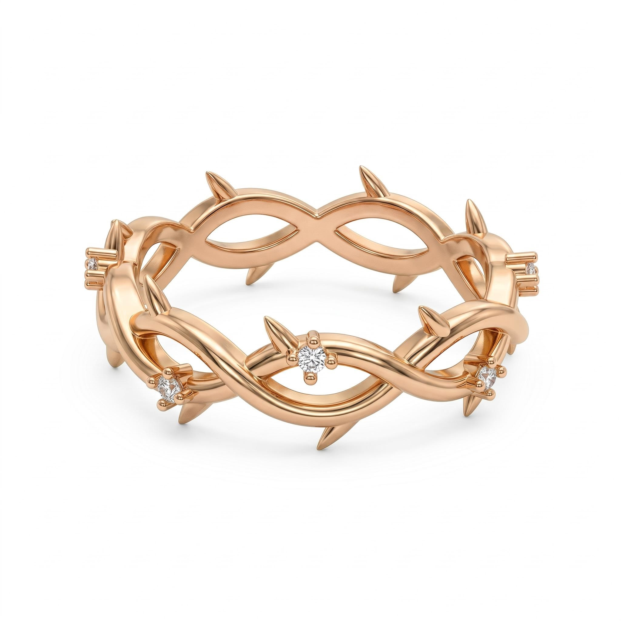 S925 Silver Round Diamond Twig Wedding Band