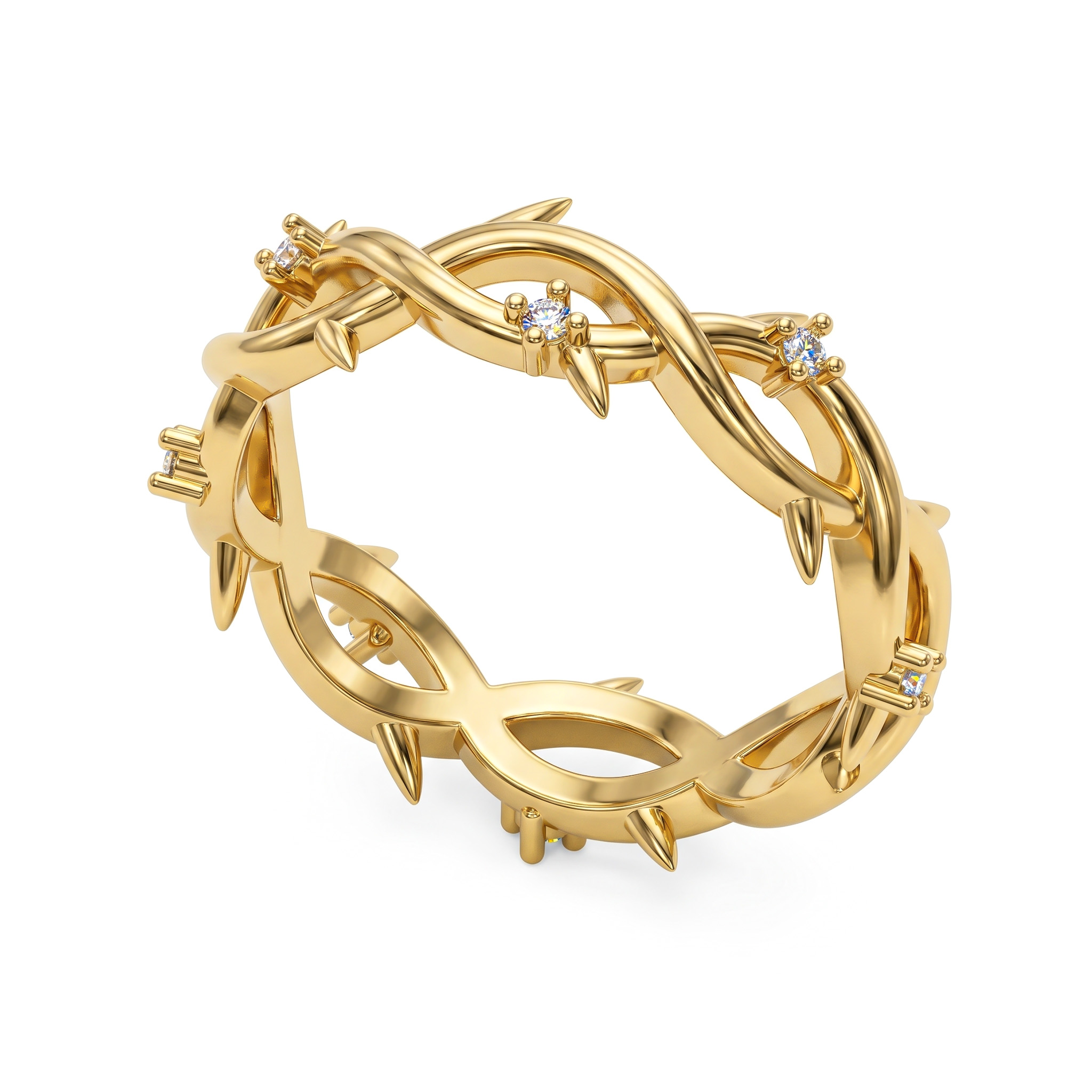 S925 Silver Round Diamond Twig Wedding Band