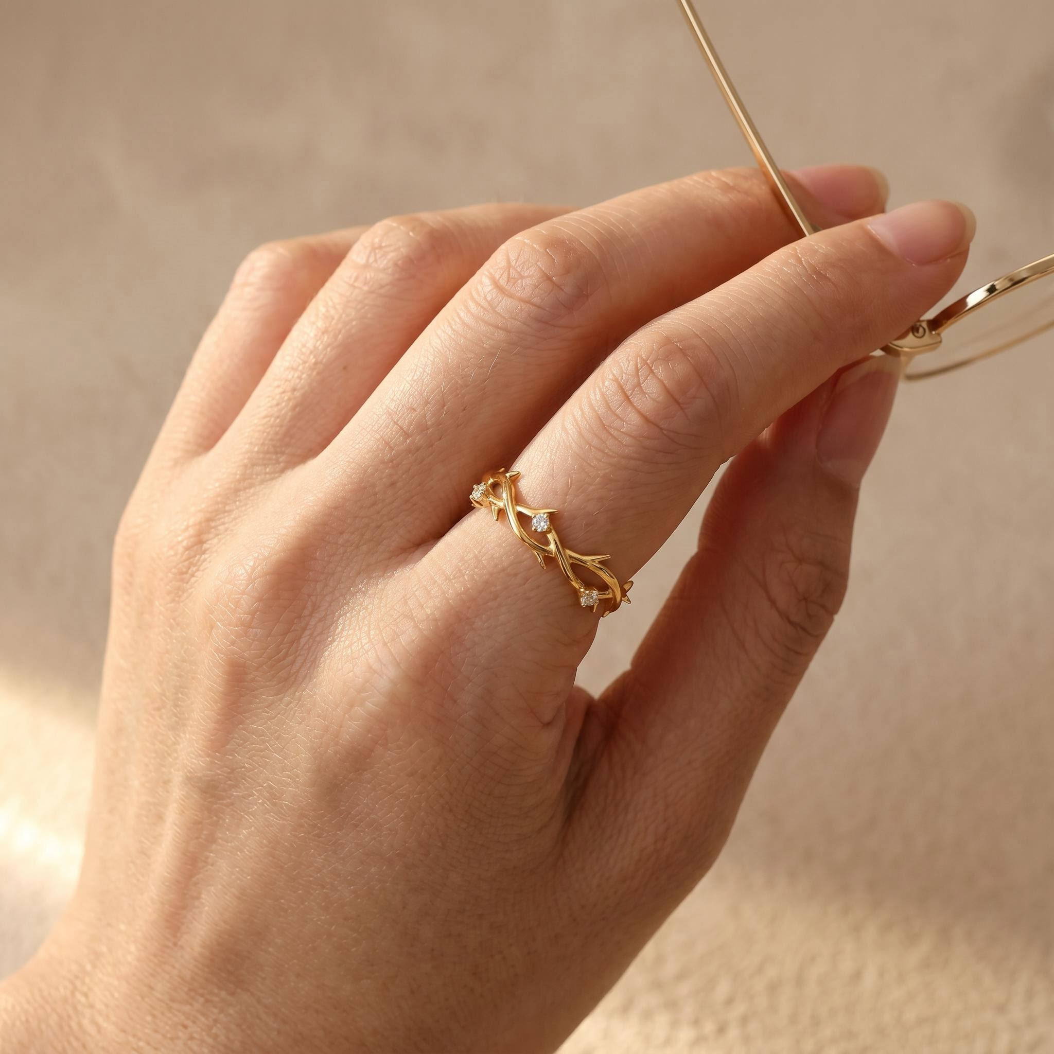 S925 Silver Round Diamond Twig Wedding Band