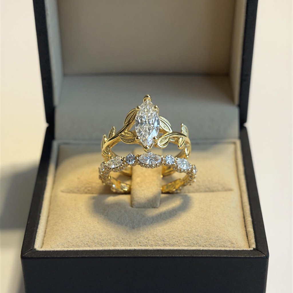 3.6CT Marquise Cut VVS Moissanite Vintage Engagement Ring Set