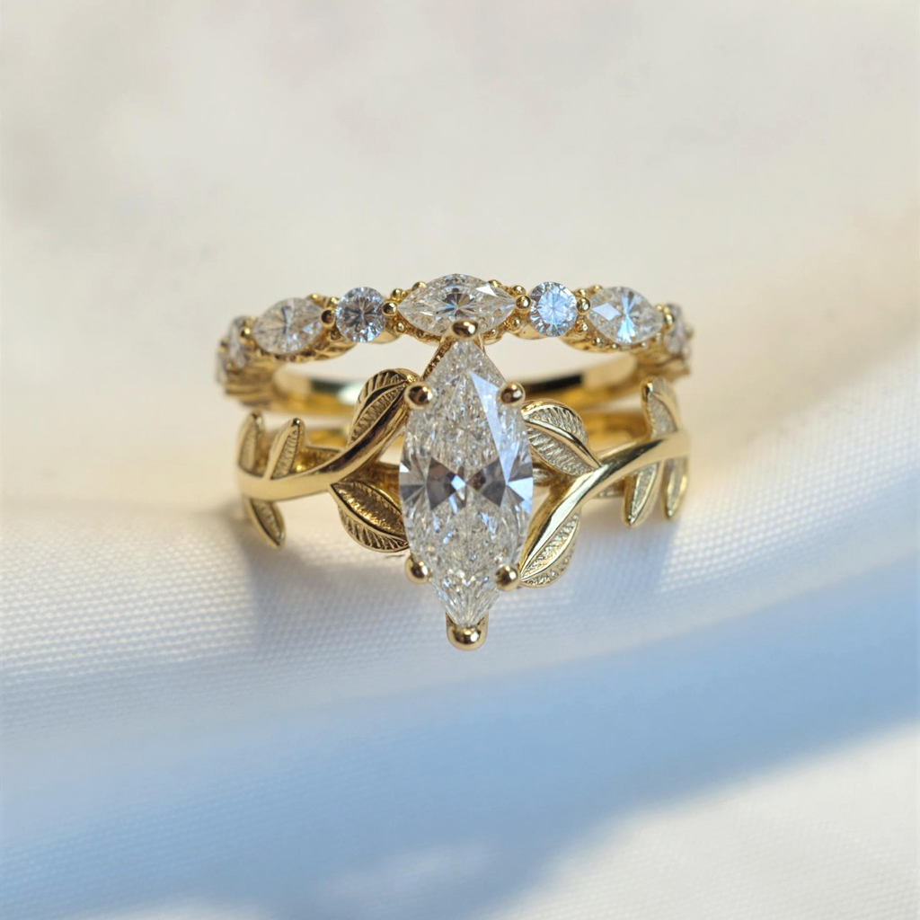 3.6CT Marquise Cut VVS Moissanite Vintage Engagement Ring Set