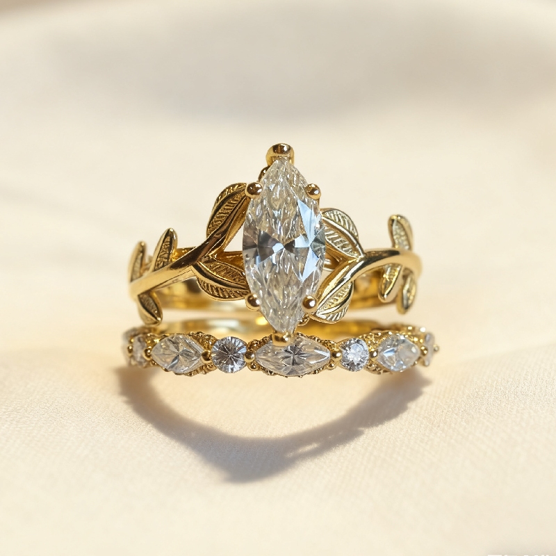 3.6CT Marquise Cut VVS Moissanite Vintage Engagement Ring Set