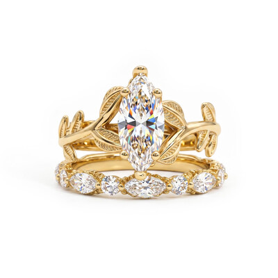3.6CT Marquise Cut VVS Moissanite Vintage Engagement Ring Set