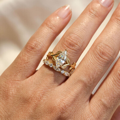 3.6CT Marquise Cut VVS Moissanite Vintage Engagement Ring Set