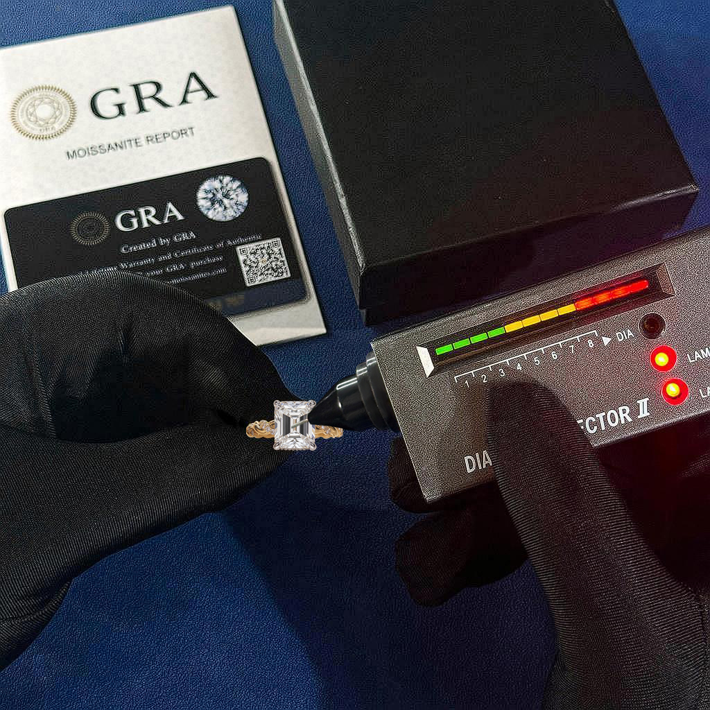 3.72CT Emerald Cut VVS Moissanite Twisted Engagement Ring