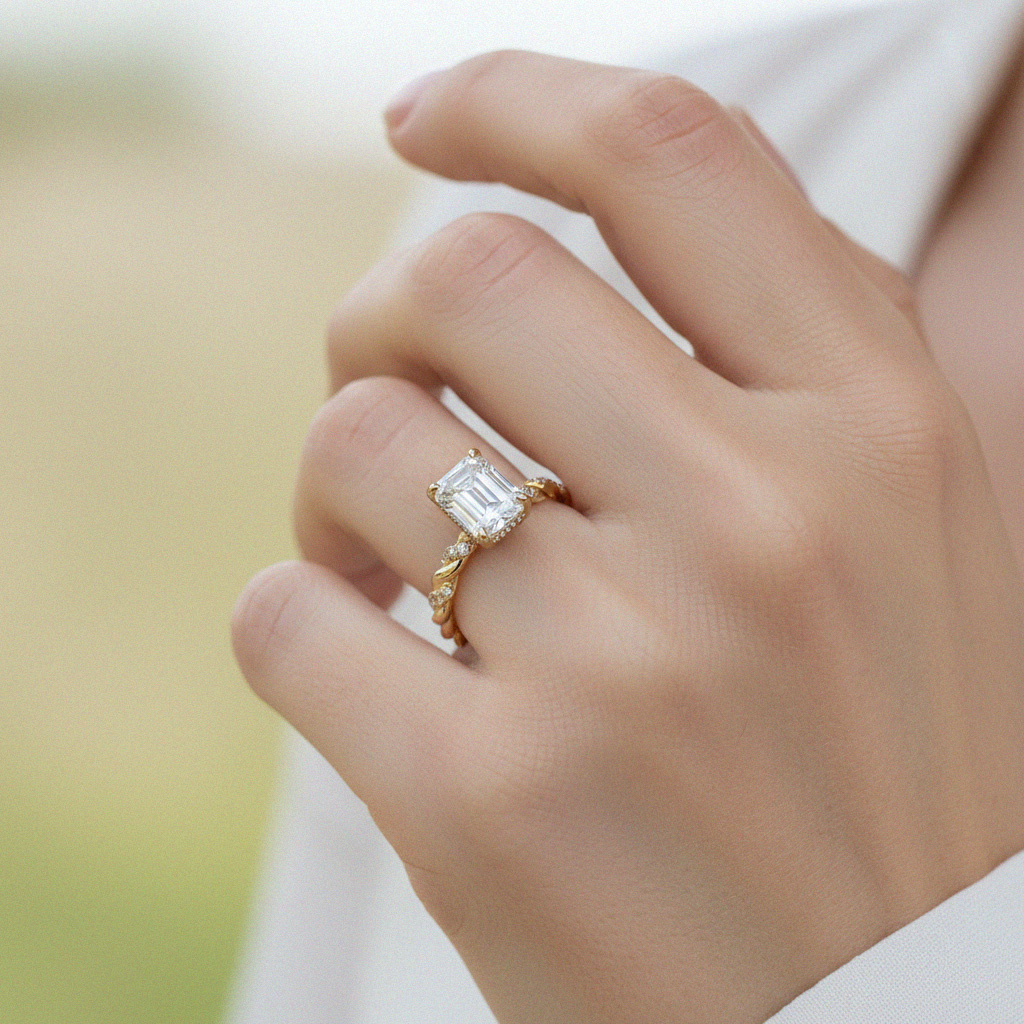 3.72CT Emerald Cut VVS Moissanite Twisted Engagement Ring