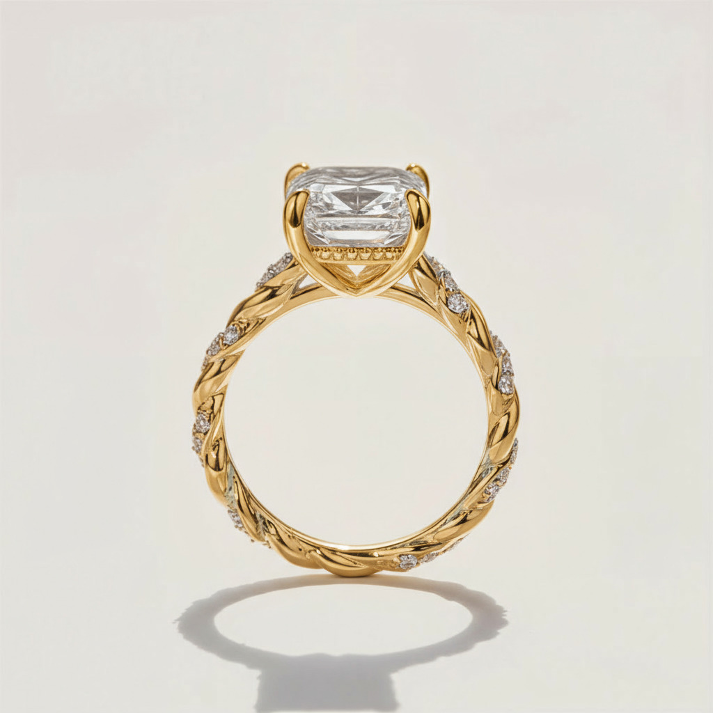 3.72CT Emerald Cut VVS Moissanite Twisted Engagement Ring