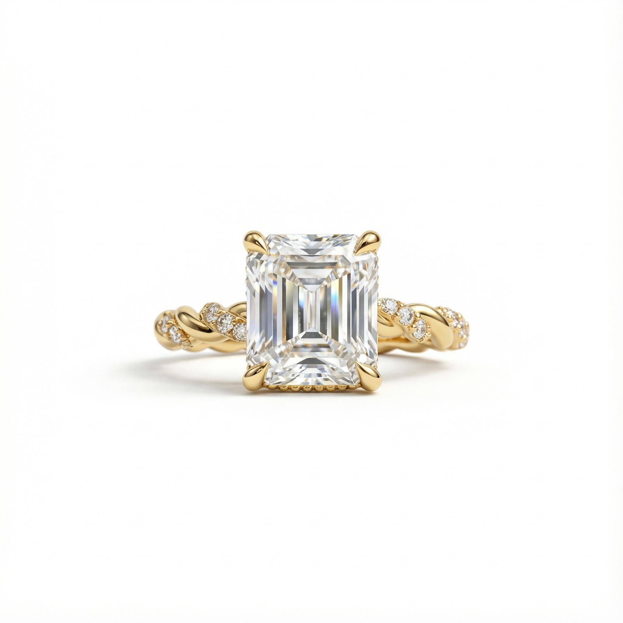3.72CT Emerald Cut VVS Moissanite Twisted Engagement Ring