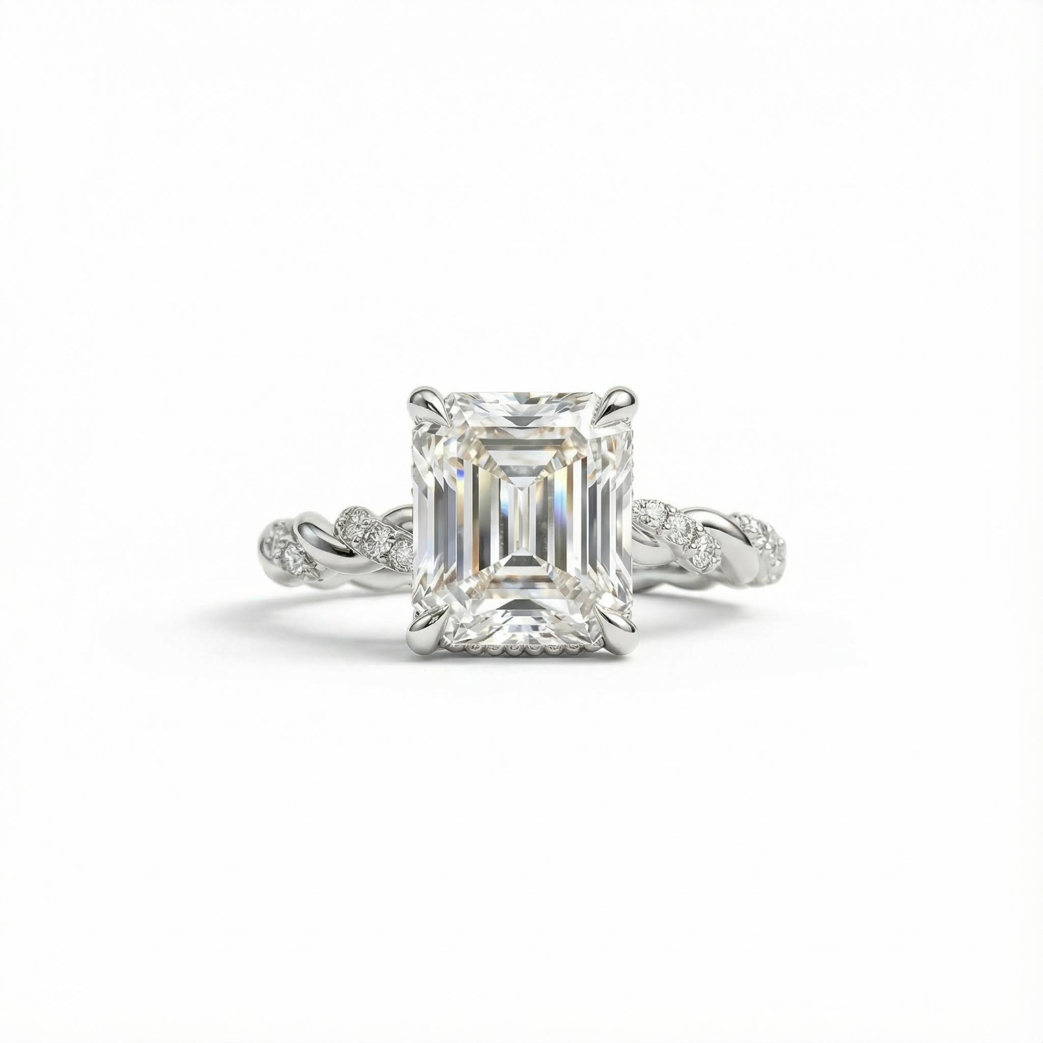 3.72CT Emerald Cut VVS Moissanite Twisted Engagement Ring