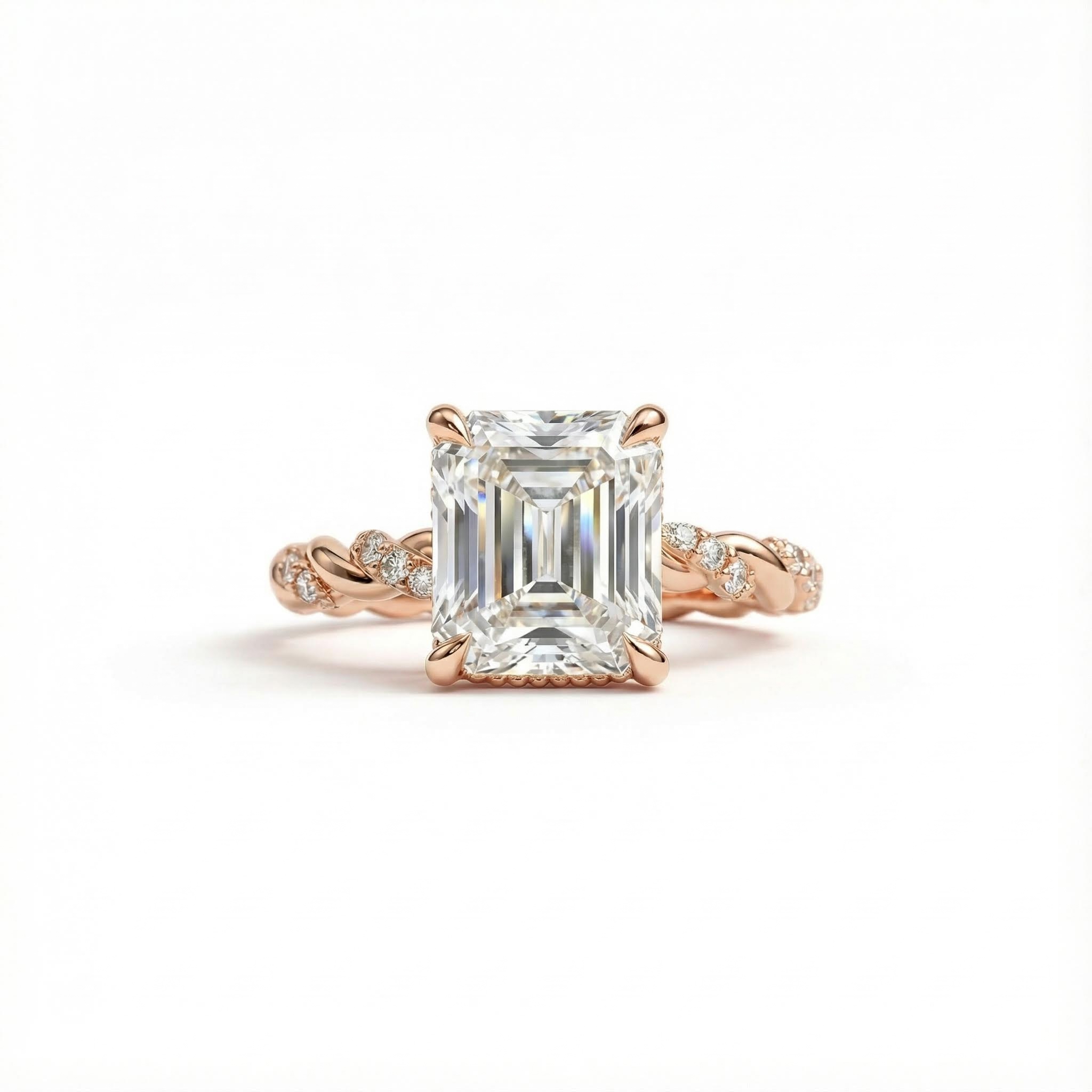 3.72CT Emerald Cut VVS Moissanite Twisted Engagement Ring