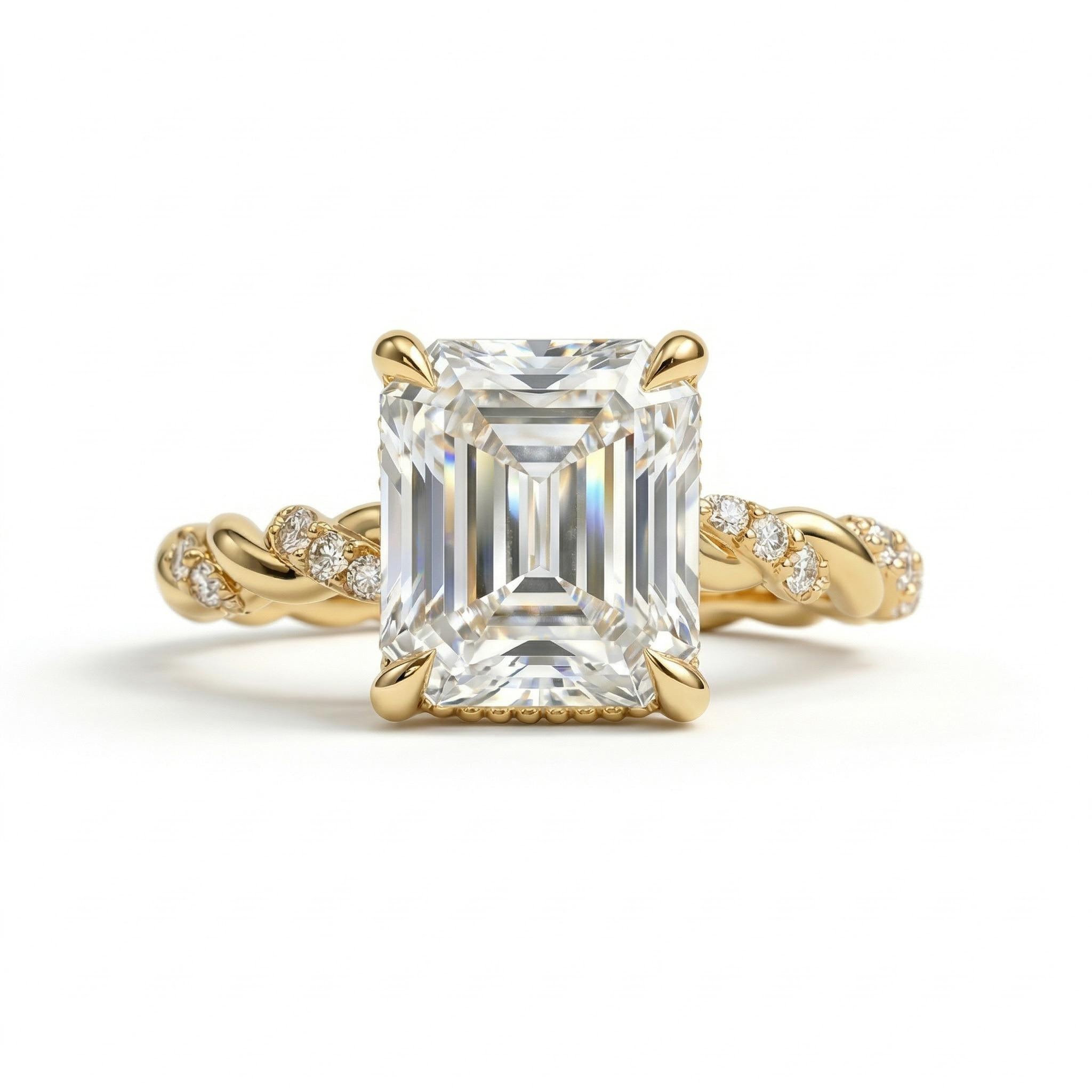 5.15ct.tw. Emerald Cut VVS Moissanite Twisted Engagement Ring