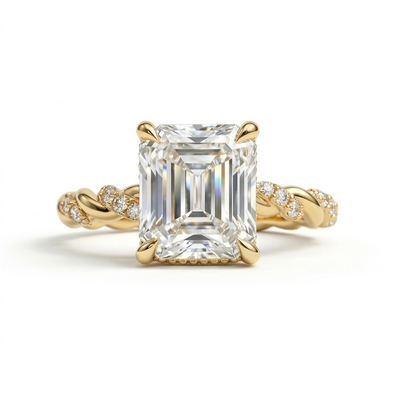 5.15ct.tw. Emerald Cut VVS Moissanite Twisted Engagement Ring