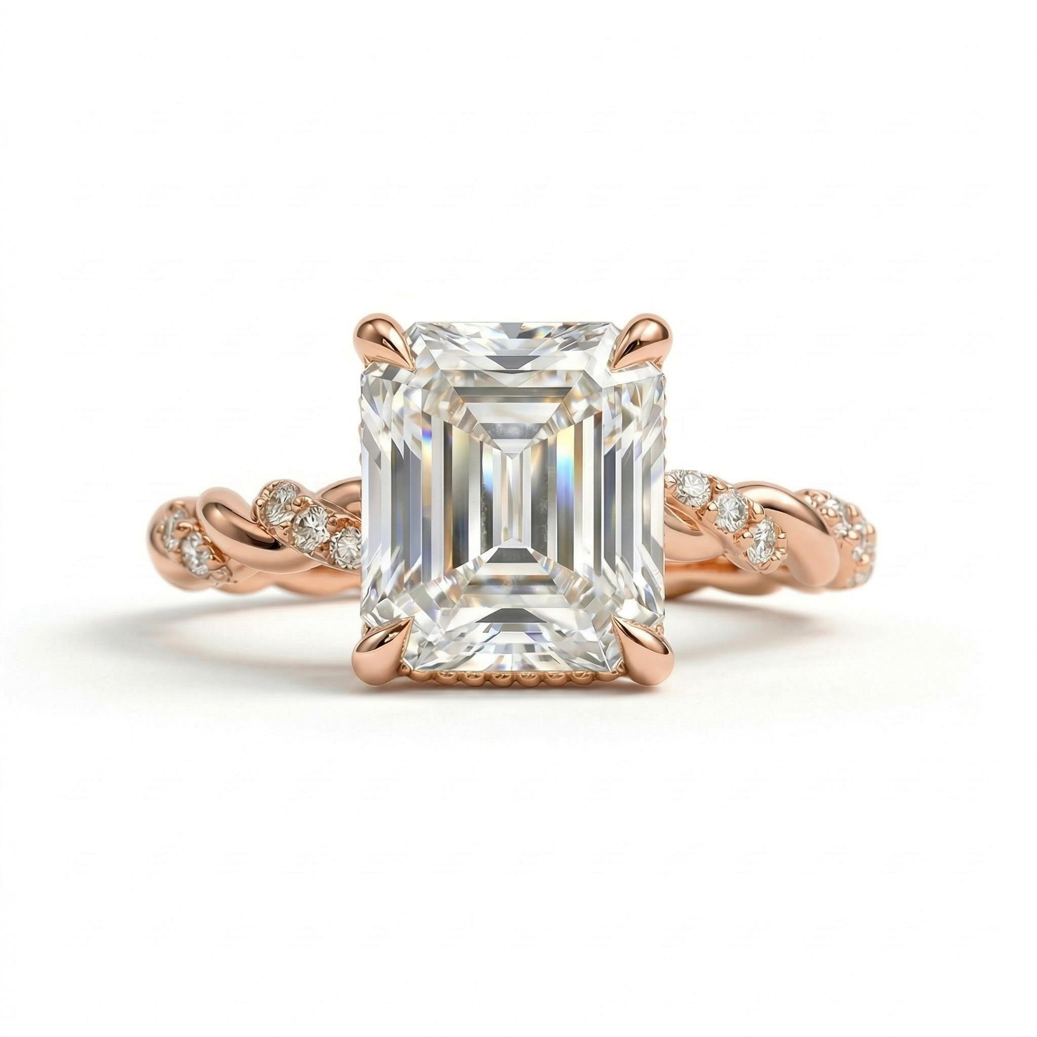 5.15ct.tw. Emerald Cut VVS Moissanite Twisted Engagement Ring