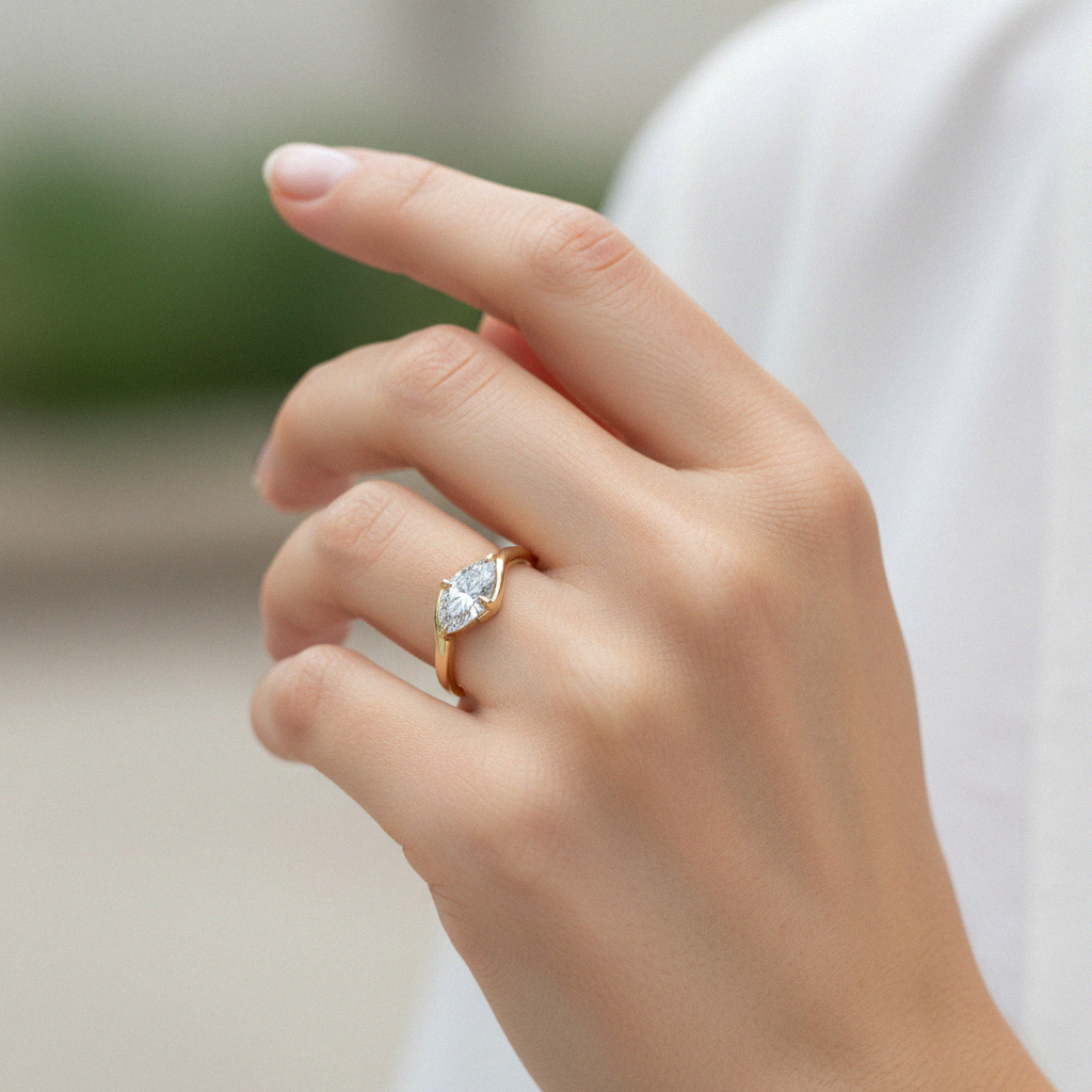 2CT Marquise Cut VVS Moissanite Solitaire Engagement Ring