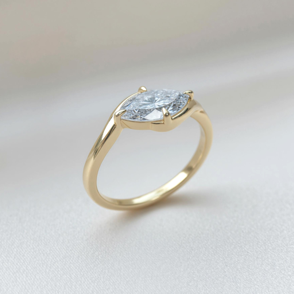 2CT Marquise Cut VVS Moissanite Solitaire Engagement Ring