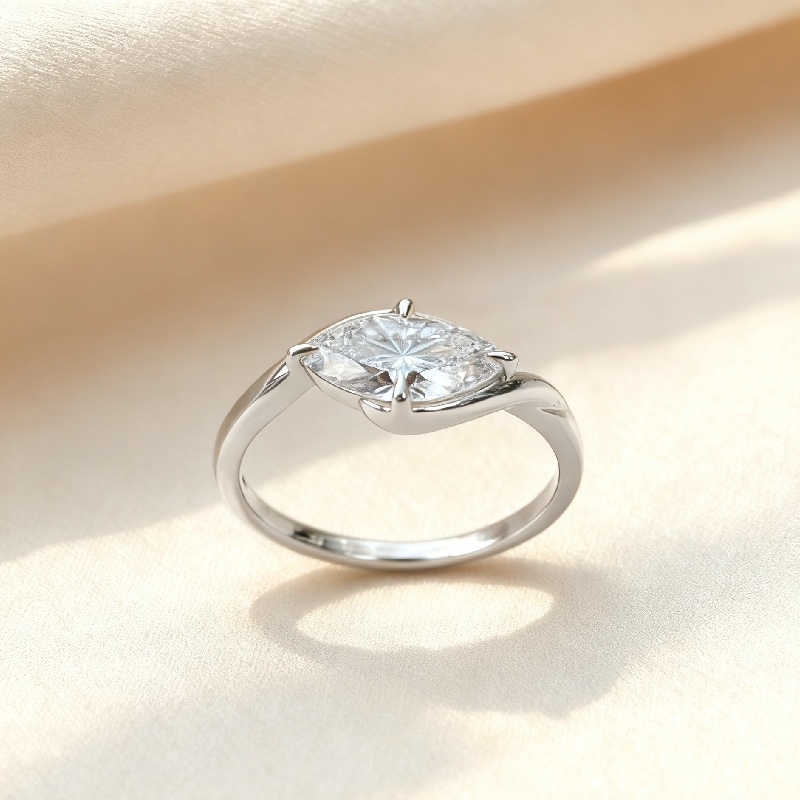 2CT Marquise Cut VVS Moissanite Solitaire Engagement Ring