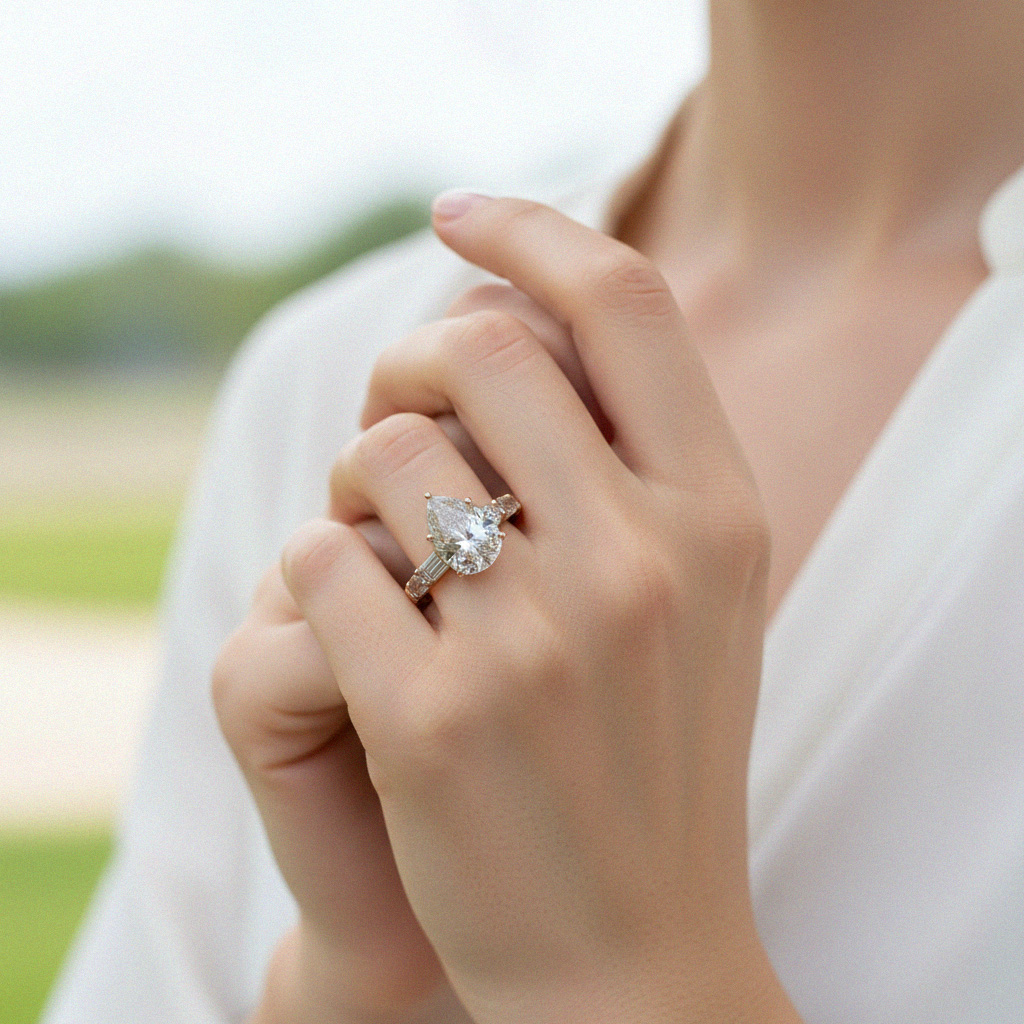 6.09CT Pear Cut VVS Moissanite Pave Engagement Ring 6.09CT Pear Cut VVS Moissanite Pave Engagement Ring