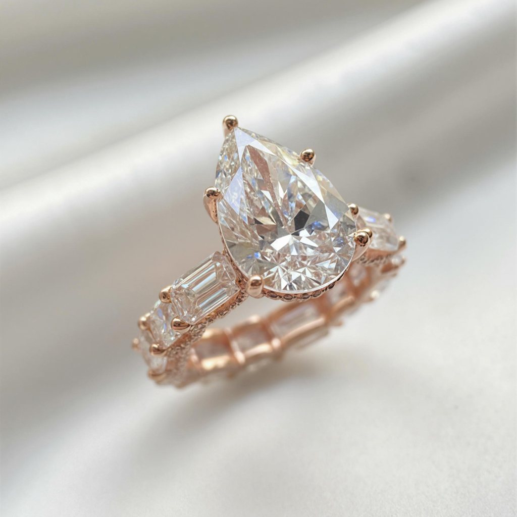 6.09CT Pear Cut VVS Moissanite Pave Engagement Ring 6.09CT Pear Cut VVS Moissanite Pave Engagement Ring