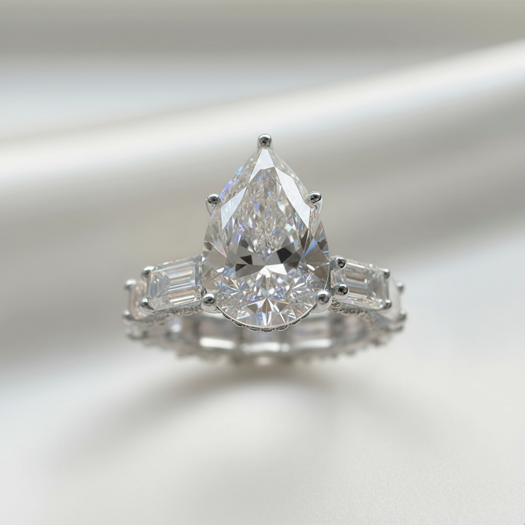 6.09CT Pear Cut VVS Moissanite Pave Engagement Ring 6.09CT Pear Cut VVS Moissanite Pave Engagement Ring