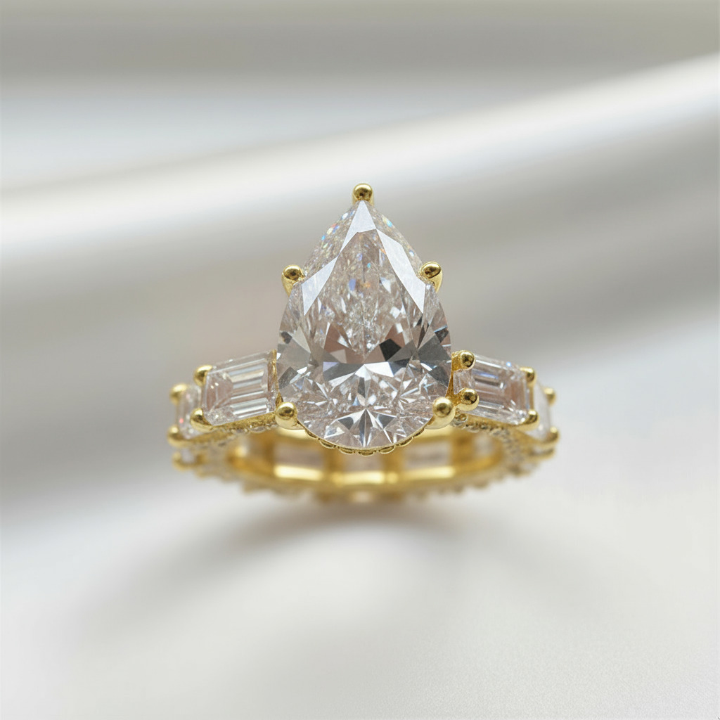 6.09CT Pear Cut VVS Moissanite Pave Engagement Ring 6.09CT Pear Cut VVS Moissanite Pave Engagement Ring