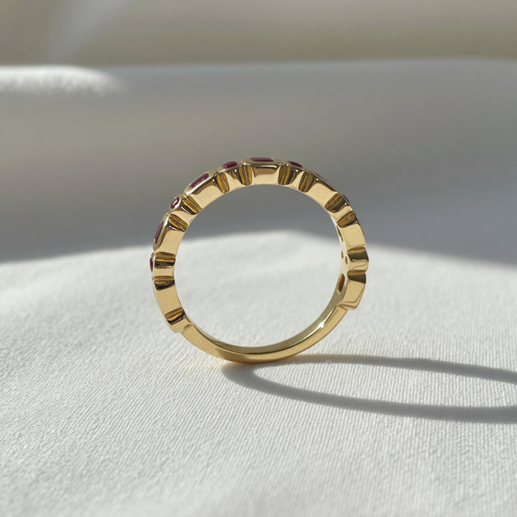 S925 Silver Ruby Asscher & Round Cut Half Eternity Wedding Band S925 Silver Ruby Asscher & Round Cut Half Eternity Wedding Band