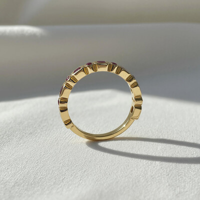 S925 Silver Ruby Asscher & Round Cut Half Eternity Wedding Band