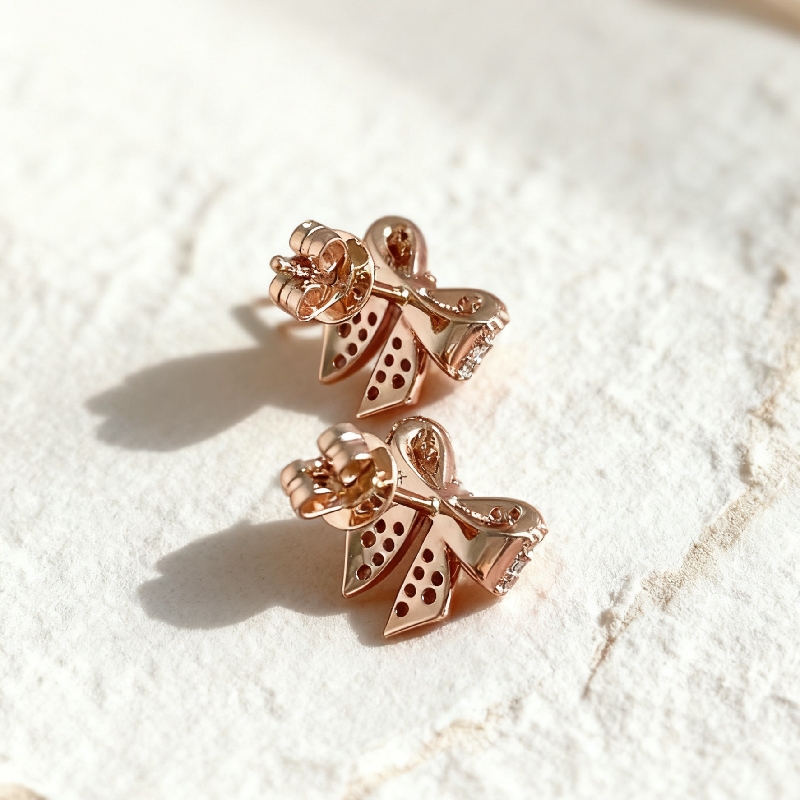 S925 Silver Round Diamond Pave Bow Earrings