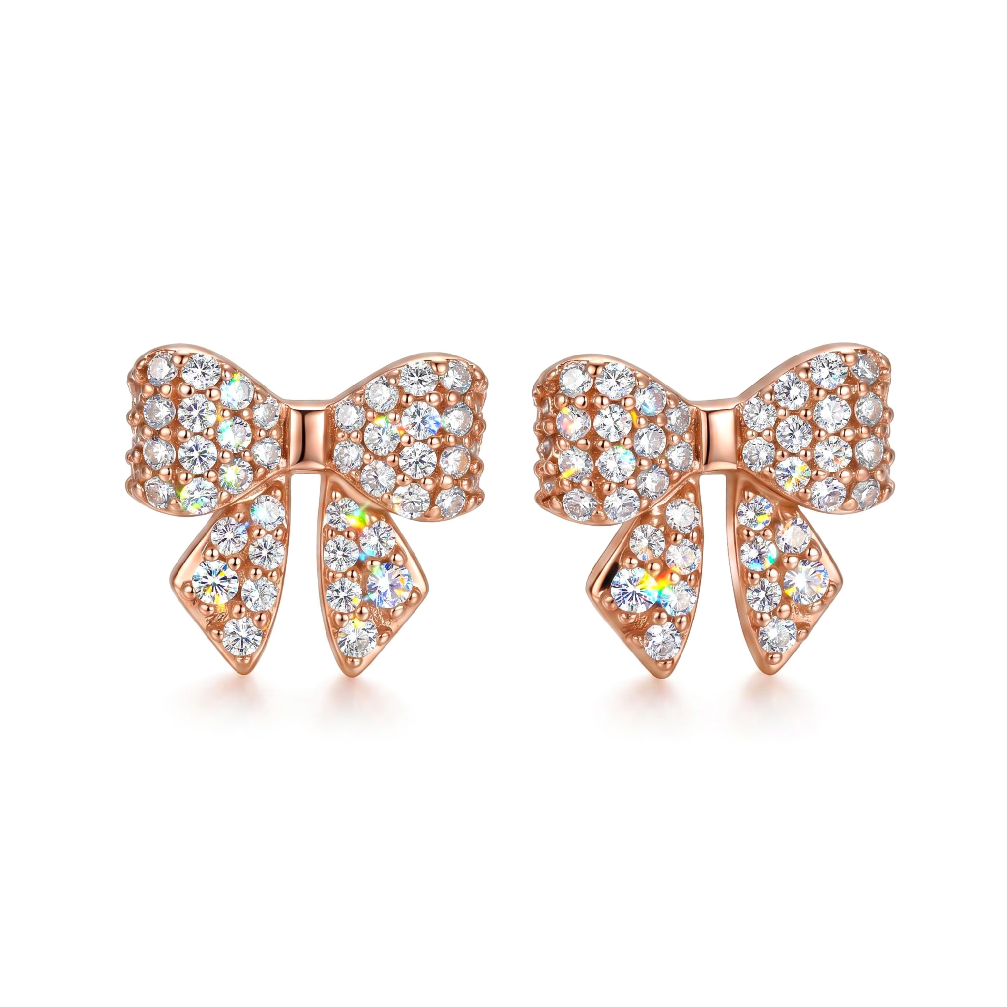 S925 Silver Round Diamond Pave Bow Earrings