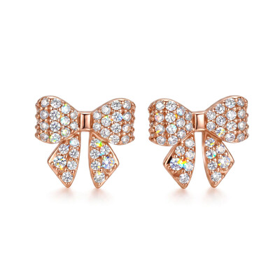 S925 Silver Round Diamond Pave Bow Earrings
