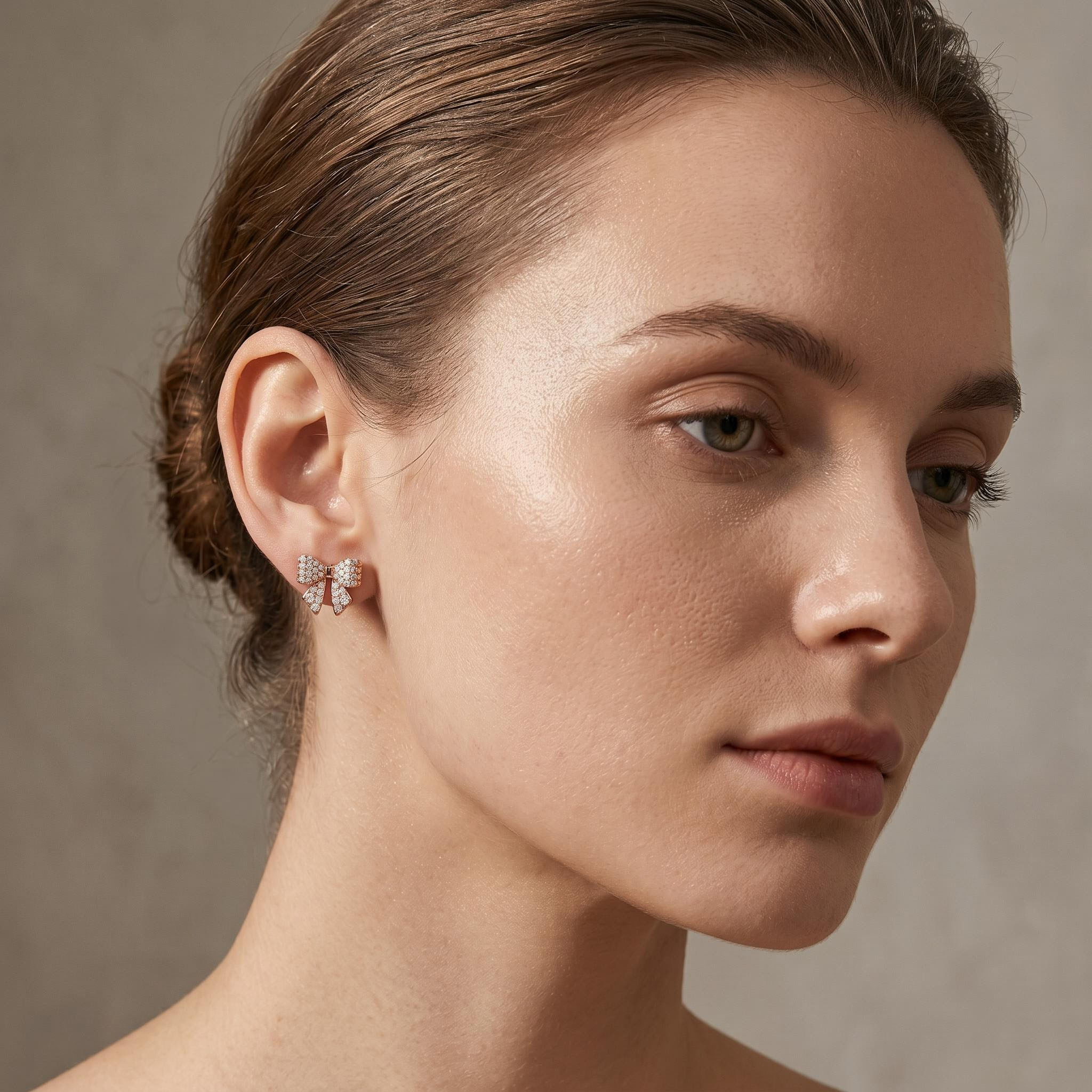S925 Silver Round Diamond Pave Bow Earrings