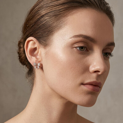 S925 Silver Round Diamond Pave Bow Earrings