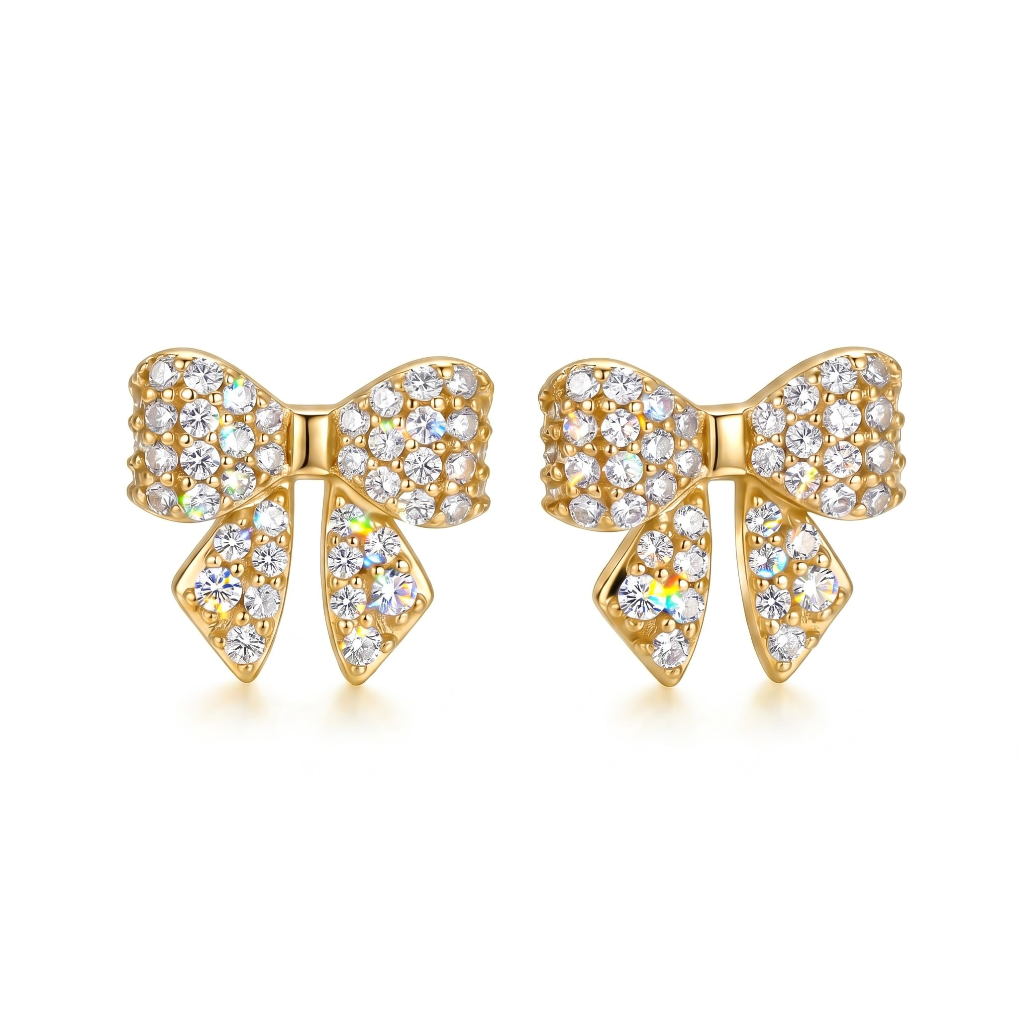 S925 Silver Round Diamond Pave Bow Earrings