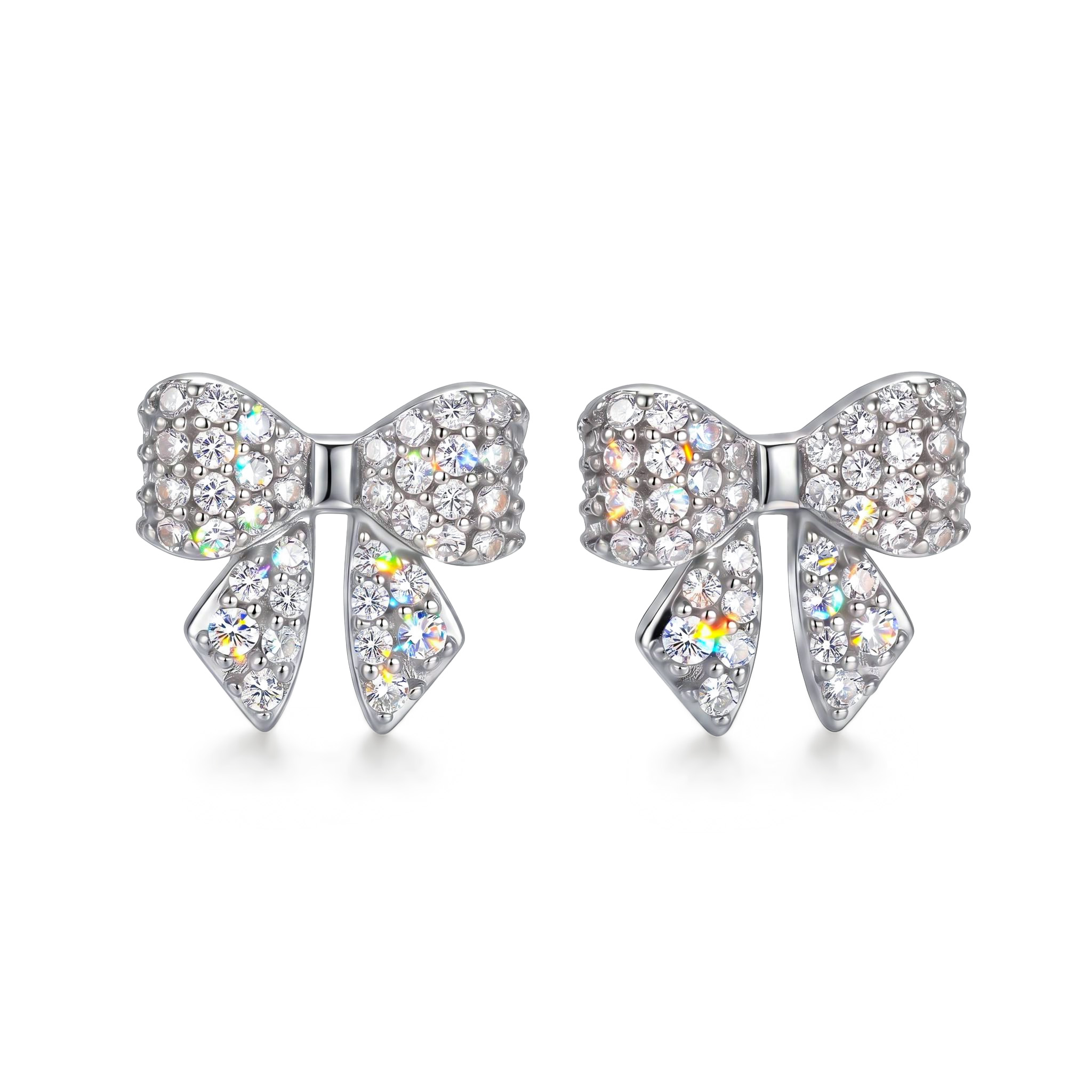 S925 Silver Round Diamond Pave Bow Earrings