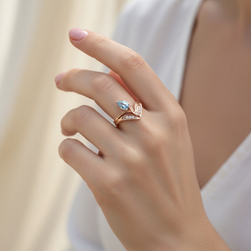 Blue Pear Diamond Flower Ring Blue Pear Diamond Flower Ring