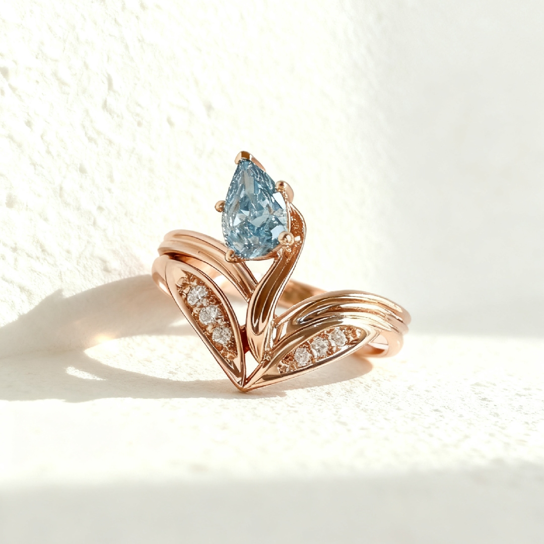 Blue Pear Diamond Flower Ring Blue Pear Diamond Flower Ring